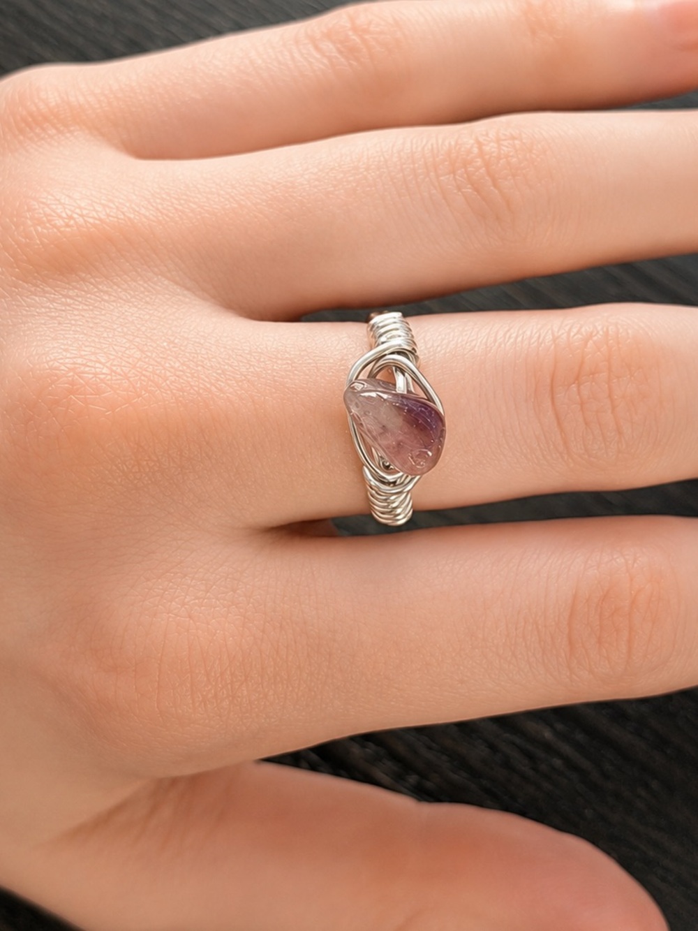Handcrafted Silver Wire Wrapped Amethyst Ring - Purple Gemstone